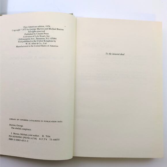 The Obelisk Conspiracy George Marton Michael Burren 1976 HC 1st American Ed - Picture 5 of 6